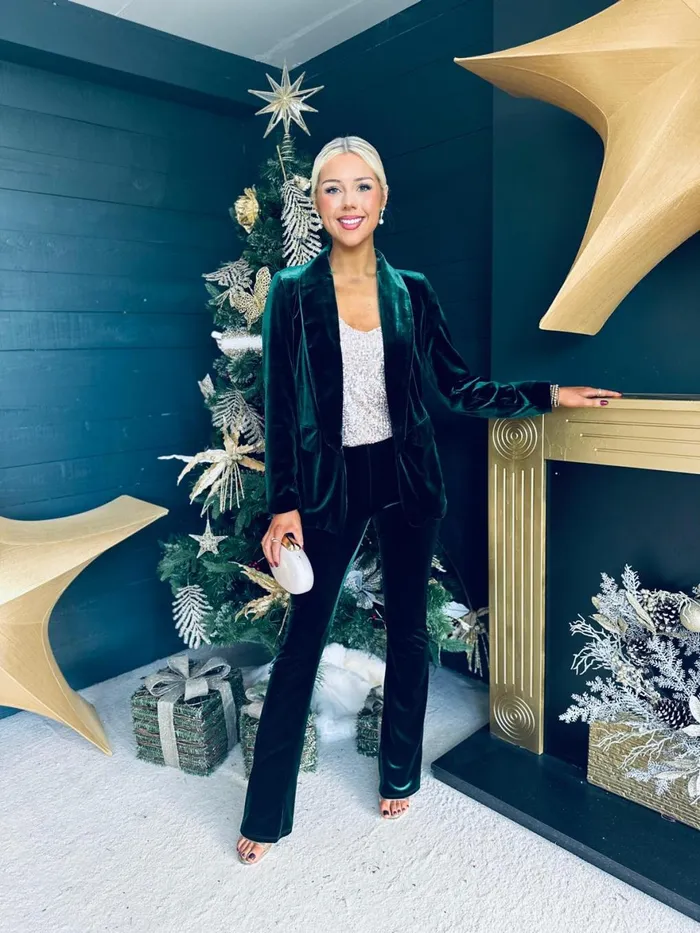 Women Suits and Blazers Canella Lane Dawson Velvet Detailed Suit Forest