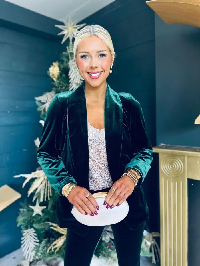 Women Suits and Blazers Canella Lane Dawson Velvet Detailed Suit Forest