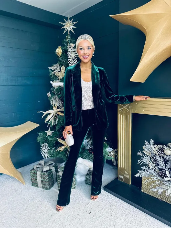 Women Suits and Blazers Canella Lane Dawson Velvet Detailed Suit Forest