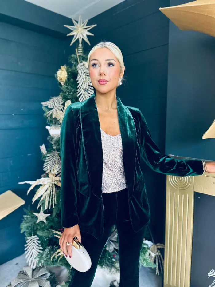 Women Suits and Blazers Canella Lane Dawson Velvet Detailed Suit Forest