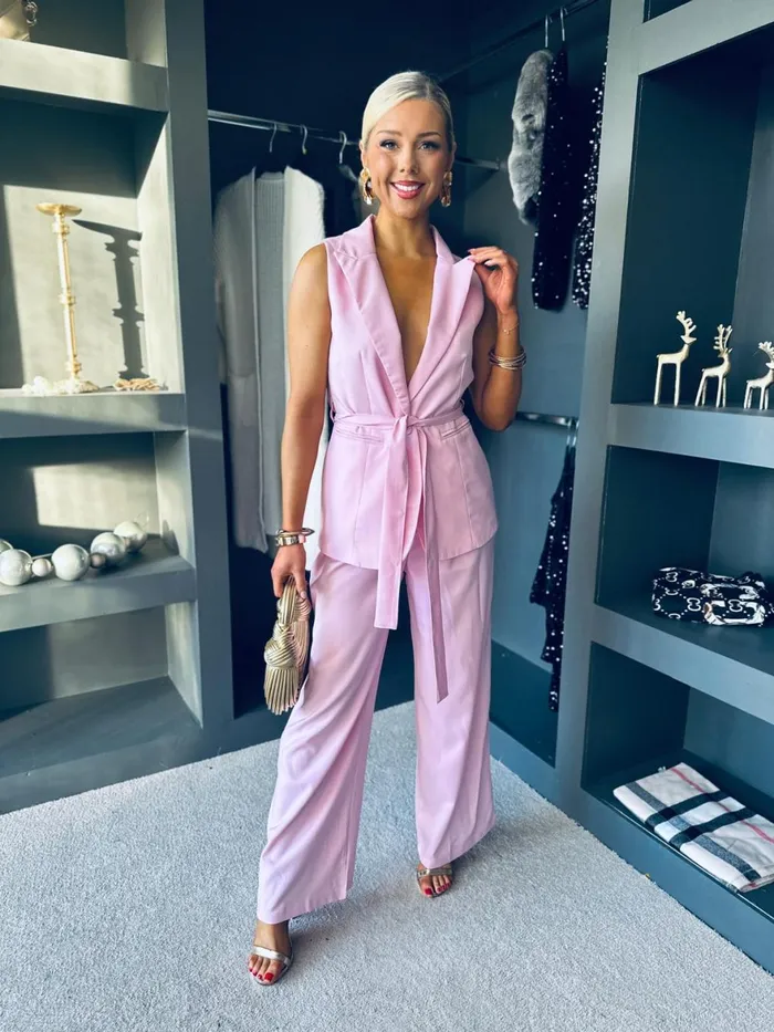 Women Suits and Blazers Canella Lane Sophia Waistcoat and Trouser Set Pink
