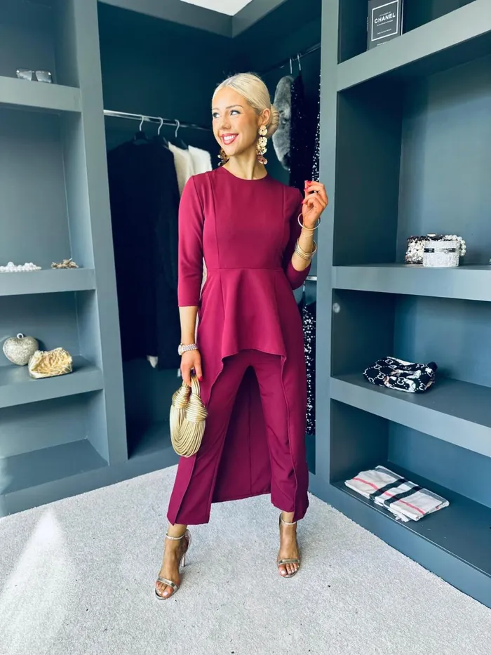 Women Suits and Blazers Canella Lane Sutton Occasion 2 Piece Burgundy