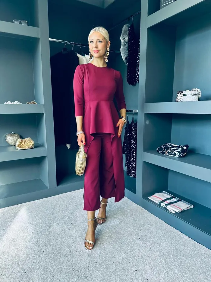 Women Suits and Blazers Canella Lane Sutton Occasion 2 Piece Burgundy