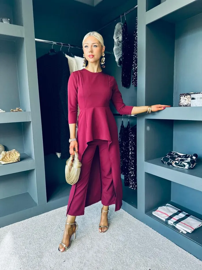 Women Suits and Blazers Canella Lane Sutton Occasion 2 Piece Burgundy