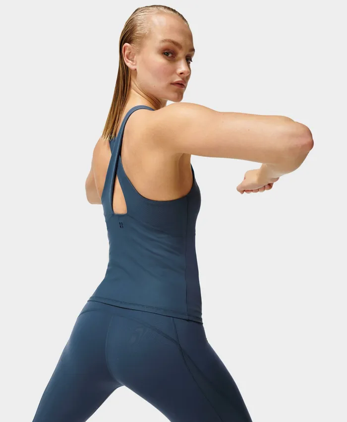 Women Super Soft Rib High Neck Gym Vest Nordic Blue Vest Tops Sweaty Betty