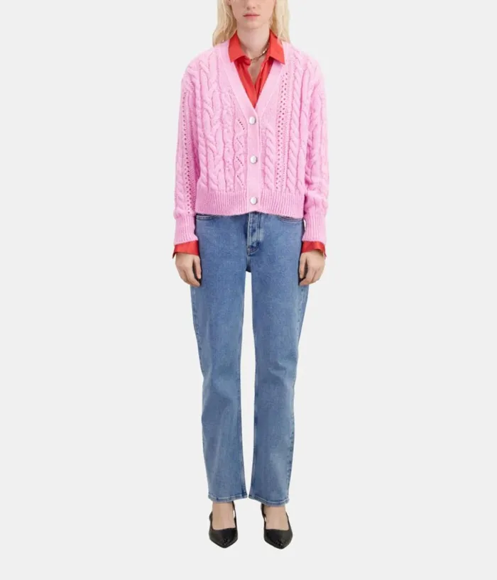 Women Sweaters THE KOOPLES Pink Cableknit Woolblend Cardigan Women Sweaters THE KOOPLES Pink Cableknit Woolblend Cardigan