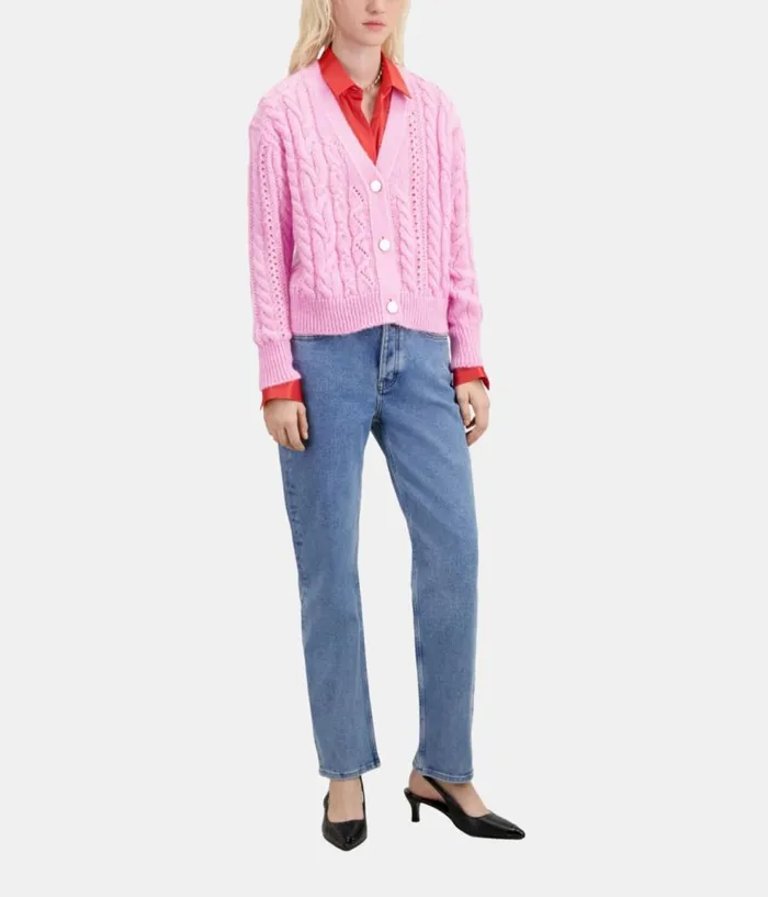 Women Sweaters THE KOOPLES Pink Cableknit Woolblend Cardigan Women Sweaters THE KOOPLES Pink Cableknit Woolblend Cardigan