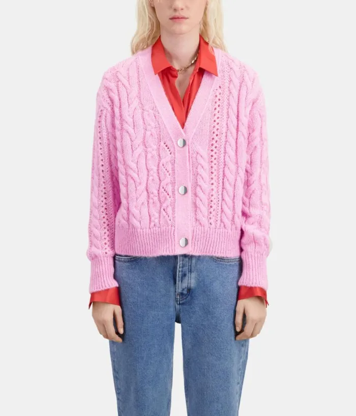 Women Sweaters THE KOOPLES Pink Cableknit Woolblend Cardigan Women Sweaters THE KOOPLES Pink Cableknit Woolblend Cardigan