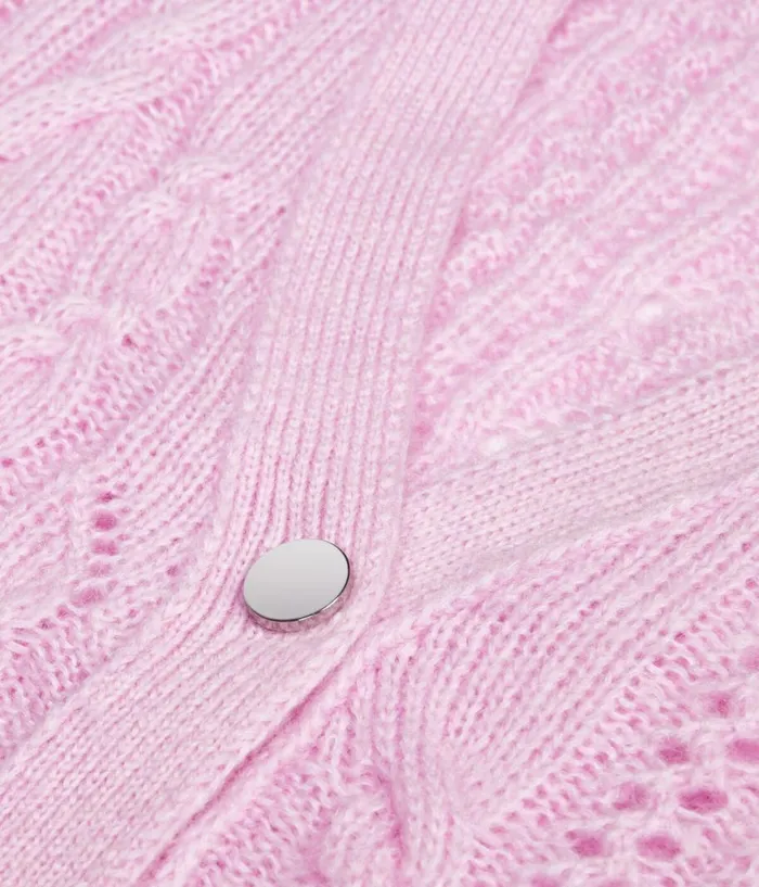 Women Sweaters THE KOOPLES Pink Cableknit Woolblend Cardigan Women Sweaters THE KOOPLES Pink Cableknit Woolblend Cardigan