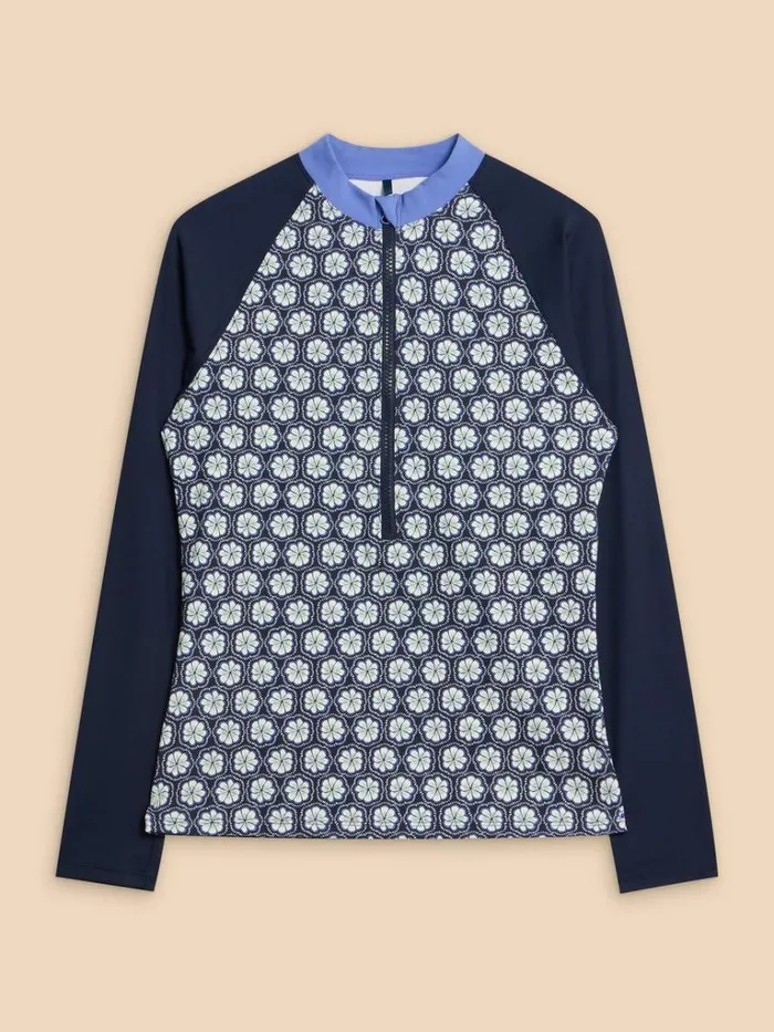 Women SWIMWEAR White Stuff Bay Rash Printed Vest Navy Multi Women SWIMWEAR White Stuff Bay Rash Printed Vest Navy Multi