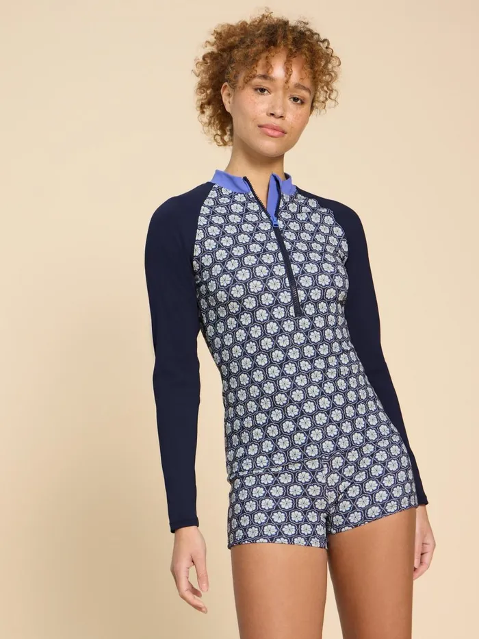 Women SWIMWEAR White Stuff Bay Rash Printed Vest Navy Multi Women SWIMWEAR White Stuff Bay Rash Printed Vest Navy Multi