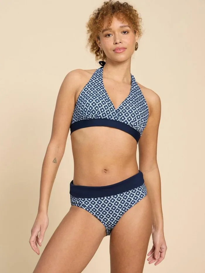 Women SWIMWEAR White Stuff Reversible Fold Down Bottom Navy Multi