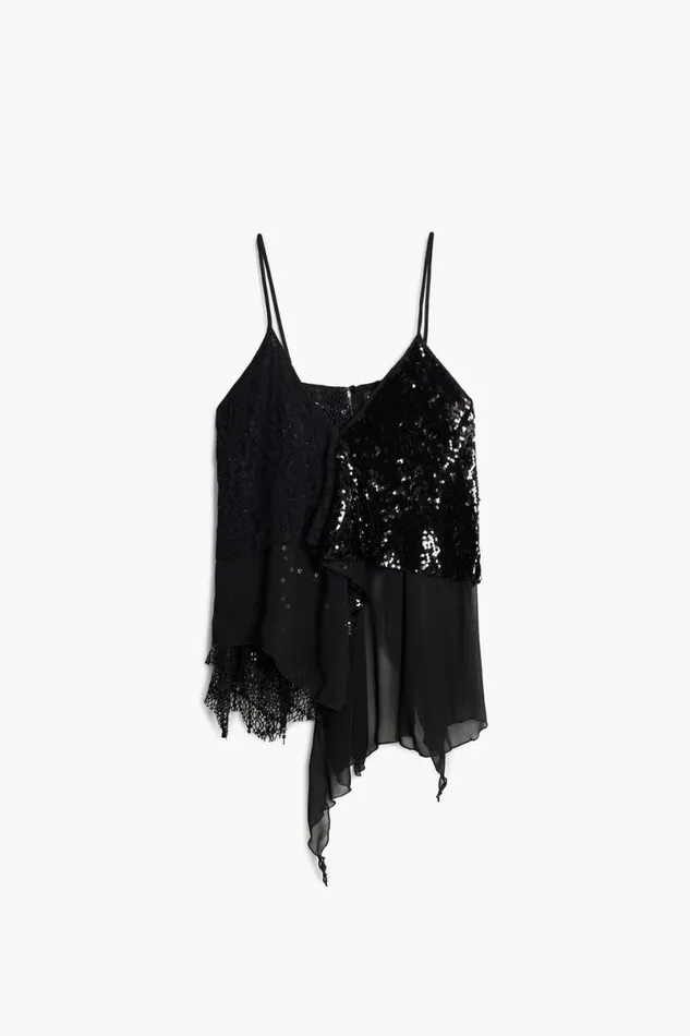 Women Tshirts Desigual Sequin Ruffle Top