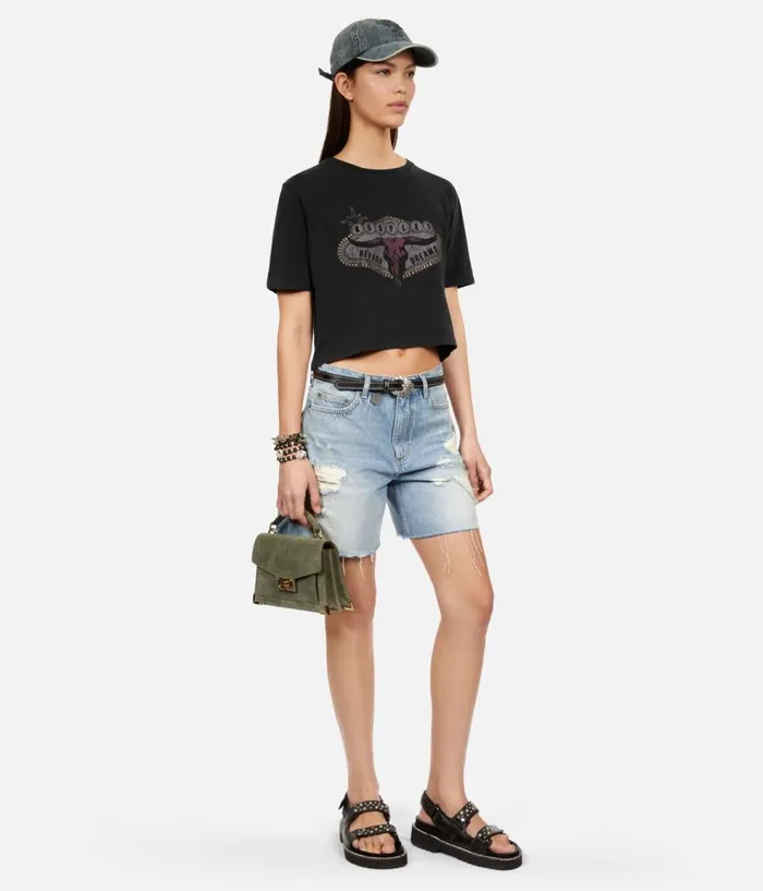 Women Tshirts THE KOOPLES Black Tshirt With Nevada Dreams Serigraphy Women Tshirts THE KOOPLES Black Tshirt With Nevada Dreams Serigraphy