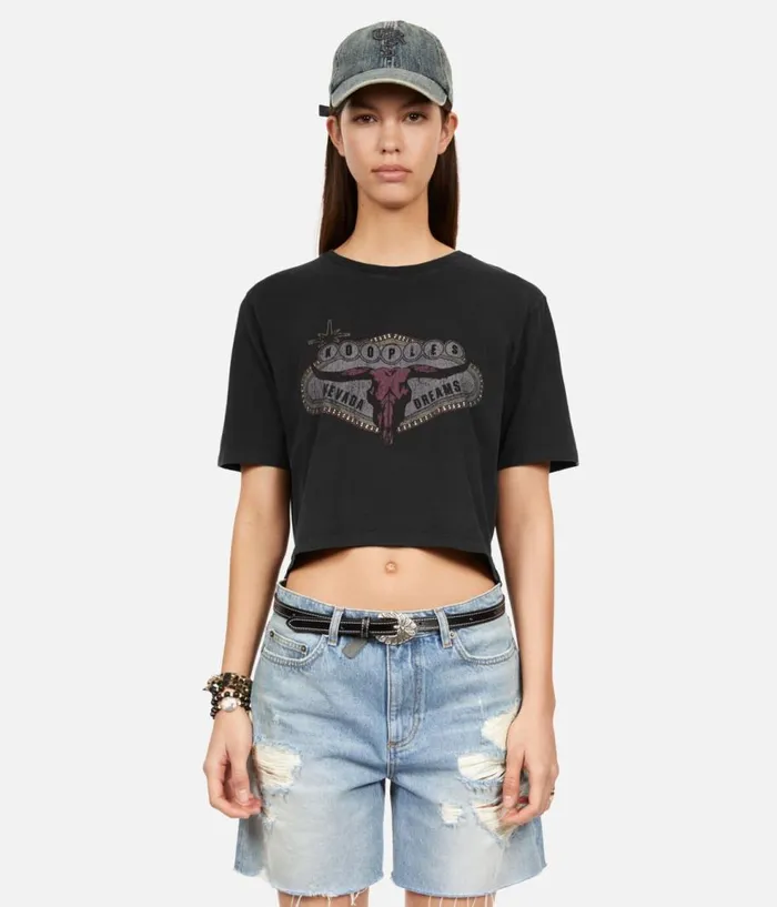 Women Tshirts THE KOOPLES Black Tshirt With Nevada Dreams Serigraphy Women Tshirts THE KOOPLES Black Tshirt With Nevada Dreams Serigraphy