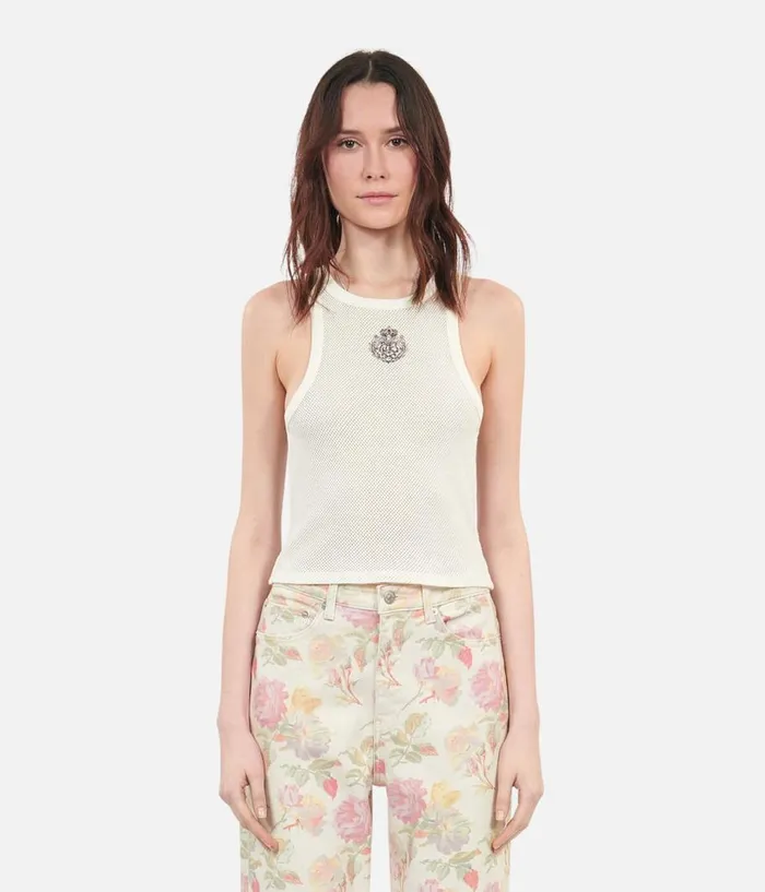 Women Tshirts THE KOOPLES Blazon Ecru Tank Top Women Tshirts THE KOOPLES Blazon Ecru Tank Top