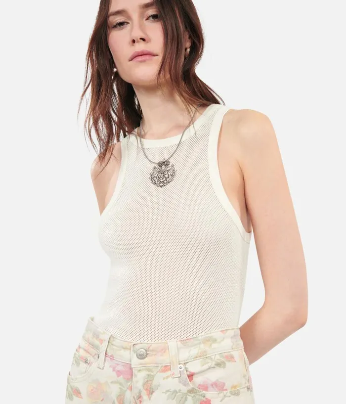 Women Tshirts THE KOOPLES Blazon Ecru Tank Top Women Tshirts THE KOOPLES Blazon Ecru Tank Top