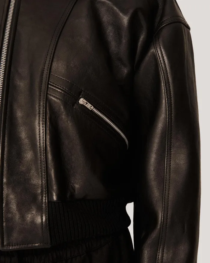 Women Tenor Leather Jacket Black YMC Outerwear
