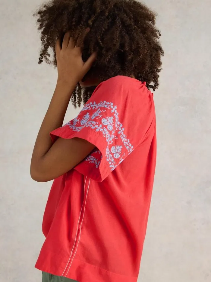 Women TOPS and TEES White Stuff Anna Cotton Embroidered Top Orange Multi