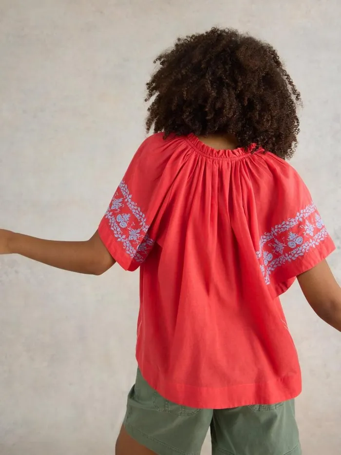 Women TOPS and TEES White Stuff Anna Cotton Embroidered Top Orange Multi Women TOPS and TEES White Stuff Anna Cotton Embroidered Top Orange Multi