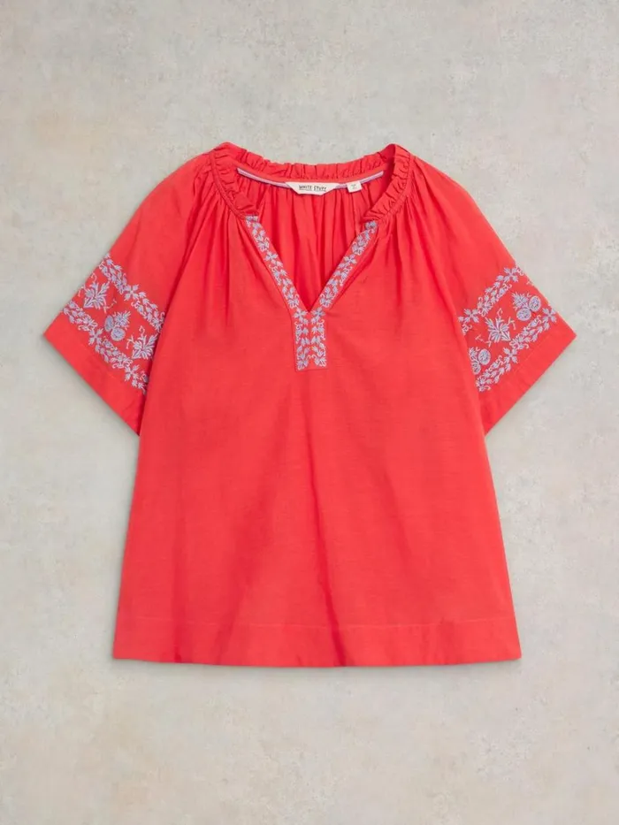 Women TOPS and TEES White Stuff Anna Cotton Embroidered Top Orange Multi Women TOPS and TEES White Stuff Anna Cotton Embroidered Top Orange Multi