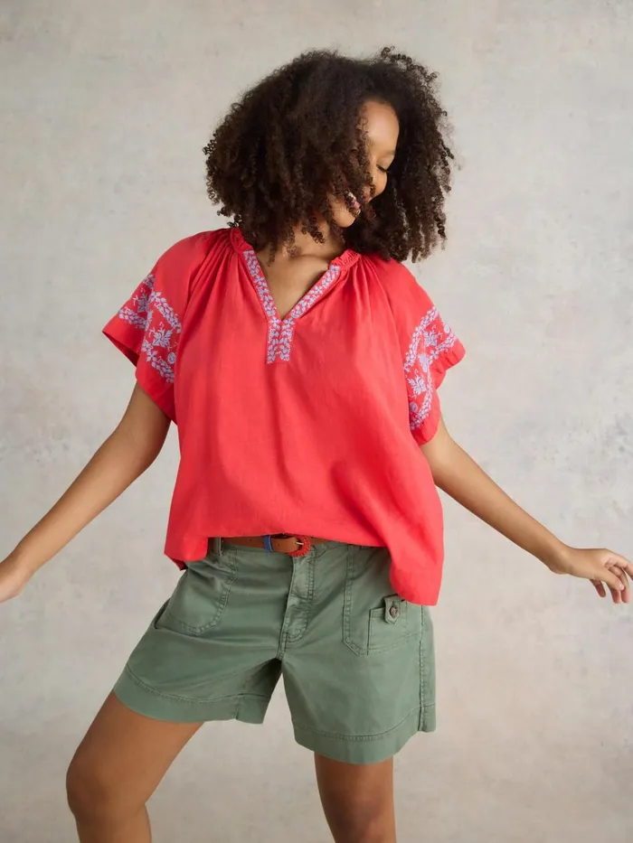 Women TOPS and TEES White Stuff Anna Cotton Embroidered Top Orange Multi Women TOPS and TEES White Stuff Anna Cotton Embroidered Top Orange Multi