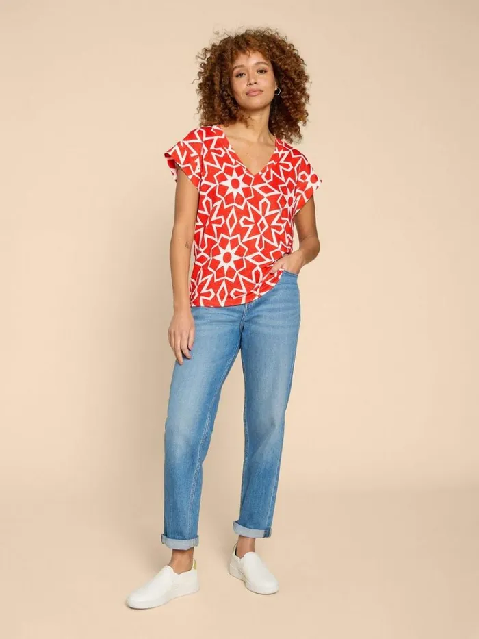 Women TOPS and TEES White Stuff IVY LINEN TEE Red Print