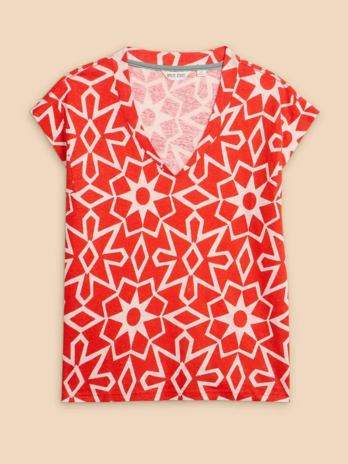 Women TOPS and TEES White Stuff IVY LINEN TEE Red Print Women TOPS and TEES White Stuff IVY LINEN TEE Red Print