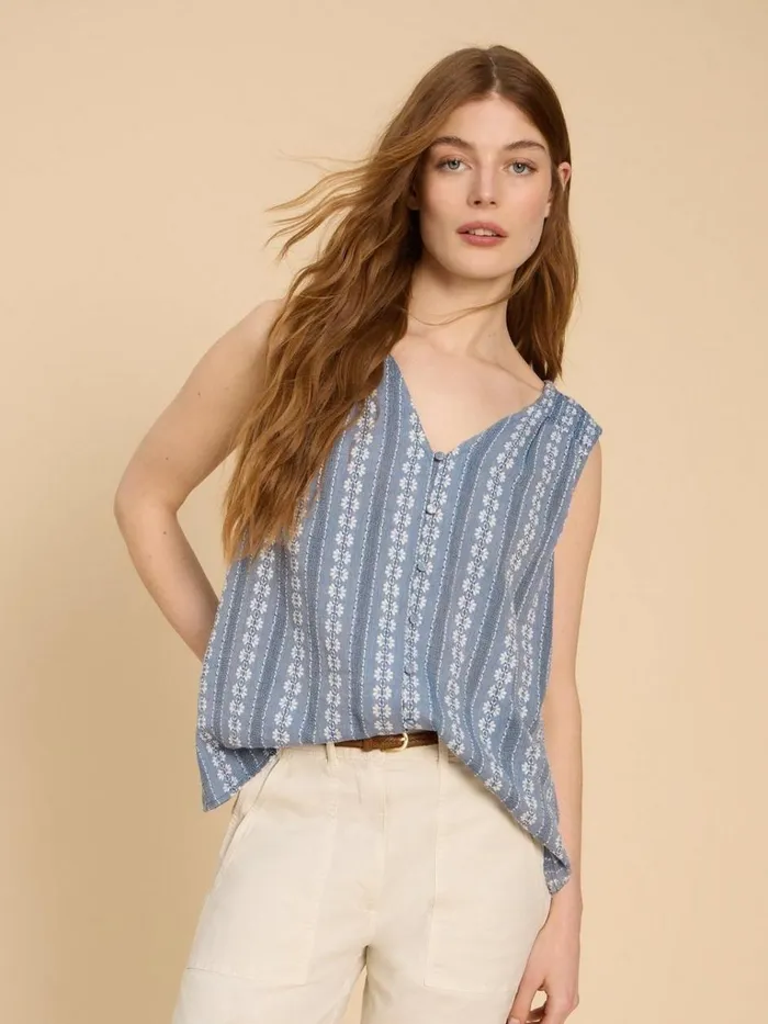 Women TOPS and TEES White Stuff Rhiannon Organic Cotton Vest Blue Multi Women TOPS and TEES White Stuff Rhiannon Organic Cotton Vest Blue Multi