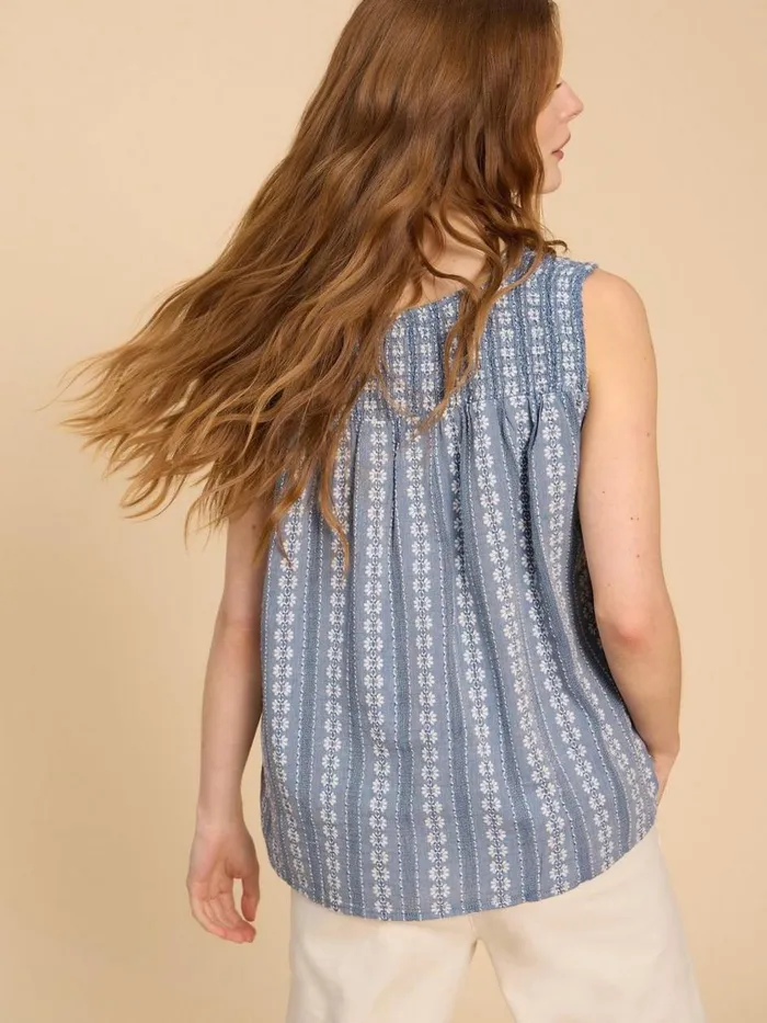 Women TOPS and TEES White Stuff Rhiannon Organic Cotton Vest Blue Multi Women TOPS and TEES White Stuff Rhiannon Organic Cotton Vest Blue Multi