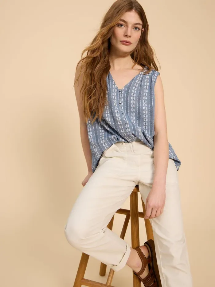 Women TOPS and TEES White Stuff Rhiannon Organic Cotton Vest Blue Multi Women TOPS and TEES White Stuff Rhiannon Organic Cotton Vest Blue Multi