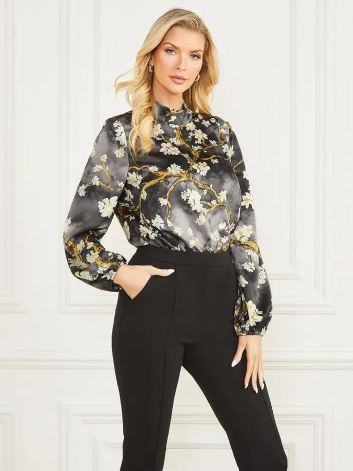 Women Tops And Sweaters Marciano Blossom Blouse Blossom Black Cave Print