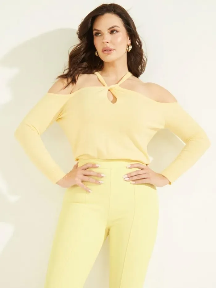 Women Tops And Sweaters Marciano Priya ColdShoulder Sweater Top Cornsilk