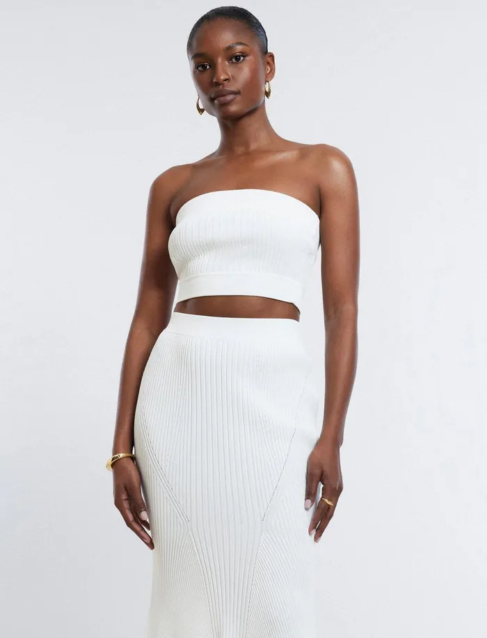 Women Tops BCBG Nova Strapless Knit Crop Top Gardenia