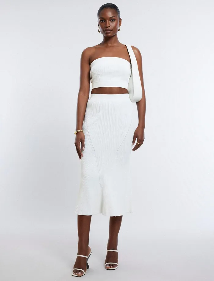 Women Tops BCBG Nova Strapless Knit Crop Top Gardenia