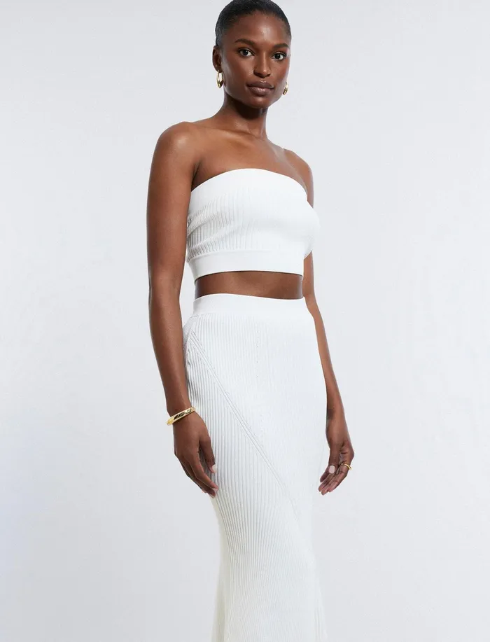 Women Tops BCBG Nova Strapless Knit Crop Top Gardenia