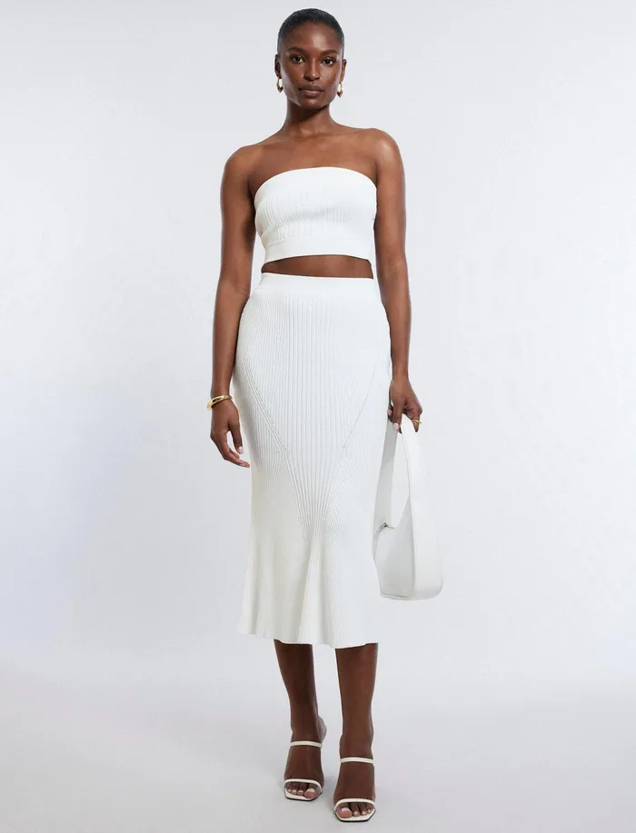 Women Tops BCBG Nova Strapless Knit Crop Top Gardenia