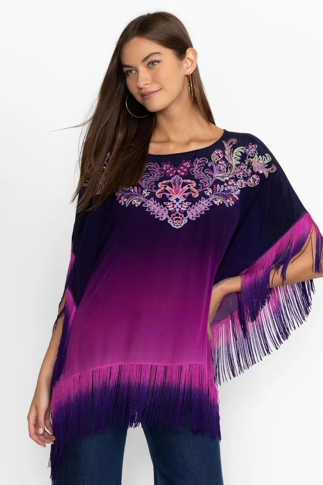 Women Tops Johnny Was ALANI OMBRE PONCHO Violet Indigo