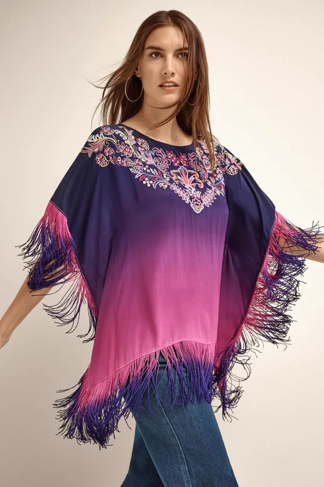 Women Tops Johnny Was ALANI OMBRE PONCHO Violet Indigo Women Tops Johnny Was ALANI OMBRE PONCHO Violet Indigo