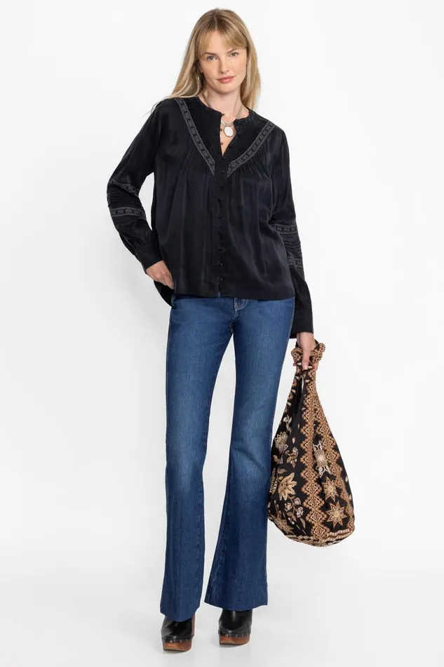 Women Tops Johnny Was PLEATED BUTTON DOWN TOP WITH SHIRRING Black Beauty Women Tops Johnny Was PLEATED BUTTON DOWN TOP WITH SHIRRING Black Beauty