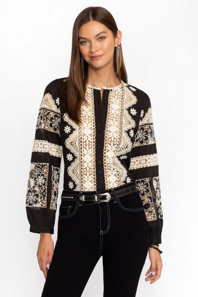 Women Tops Johnny Was RONNIE BUTTON DOWN BLOUSE Black