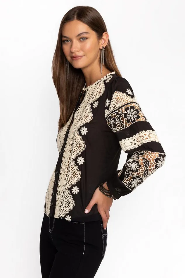 Women Tops Johnny Was RONNIE BUTTON DOWN BLOUSE Black Women Tops Johnny Was RONNIE BUTTON DOWN BLOUSE Black