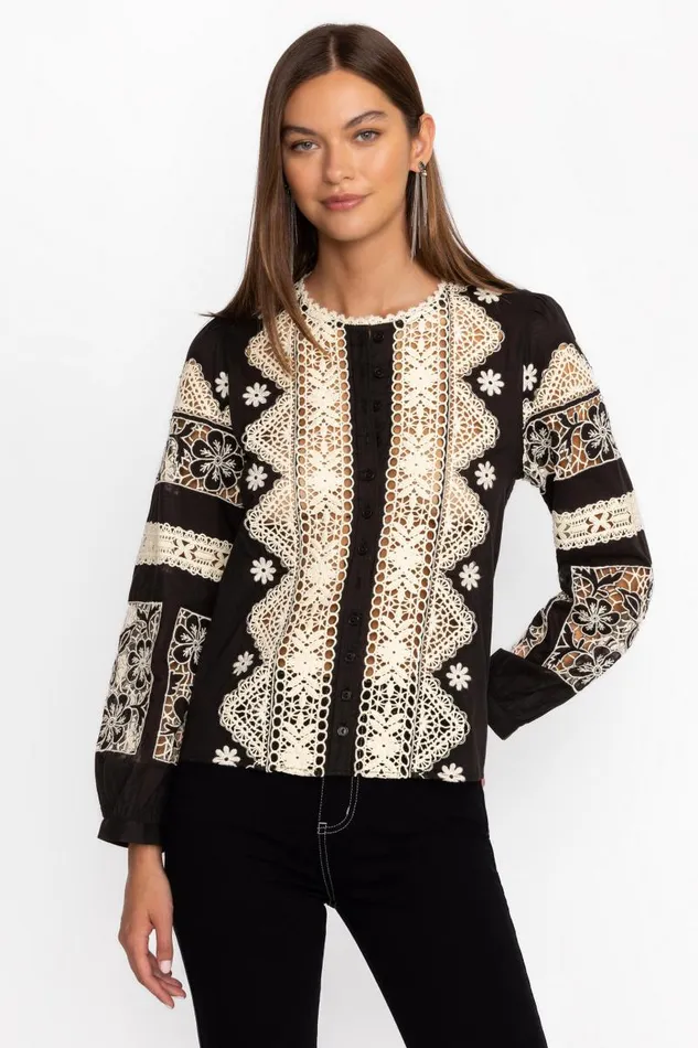 Women Tops Johnny Was RONNIE BUTTON DOWN BLOUSE Black Women Tops Johnny Was RONNIE BUTTON DOWN BLOUSE Black
