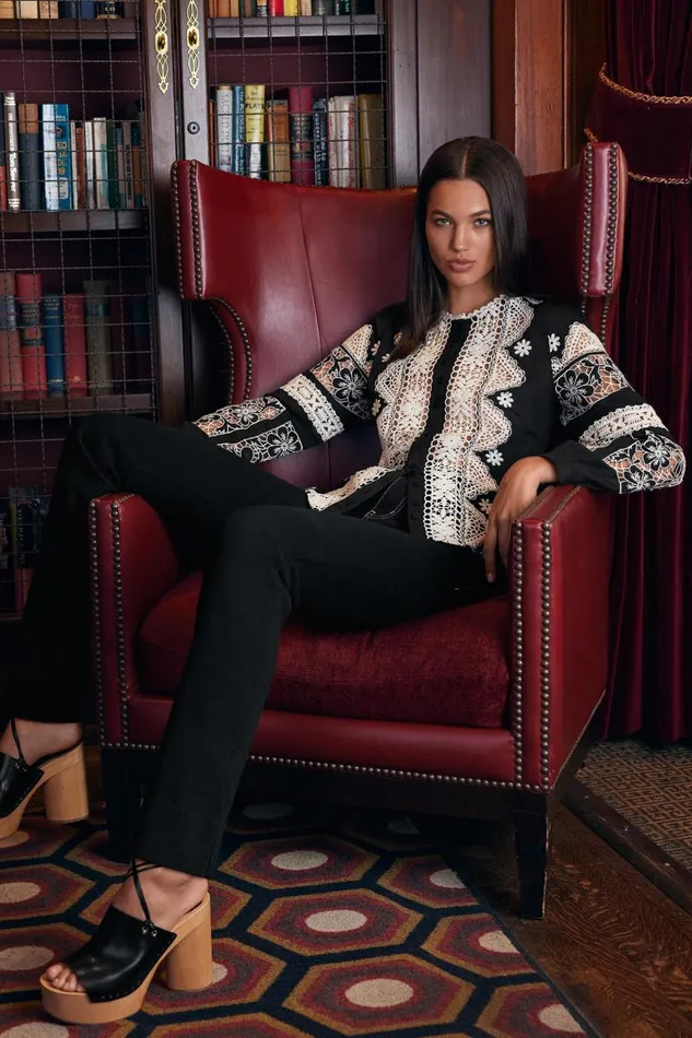 Women Tops Johnny Was RONNIE BUTTON DOWN BLOUSE Black Women Tops Johnny Was RONNIE BUTTON DOWN BLOUSE Black