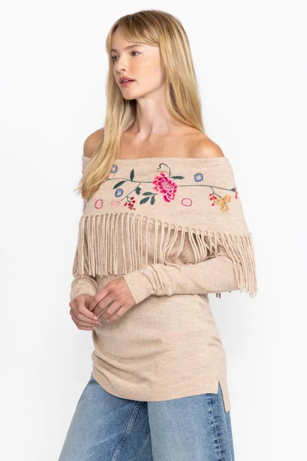 Women Tops Johnny Was THE COWL NECK FRINGE TUNIC Heather Ecru Women Tops Johnny Was THE COWL NECK FRINGE TUNIC Heather Ecru
