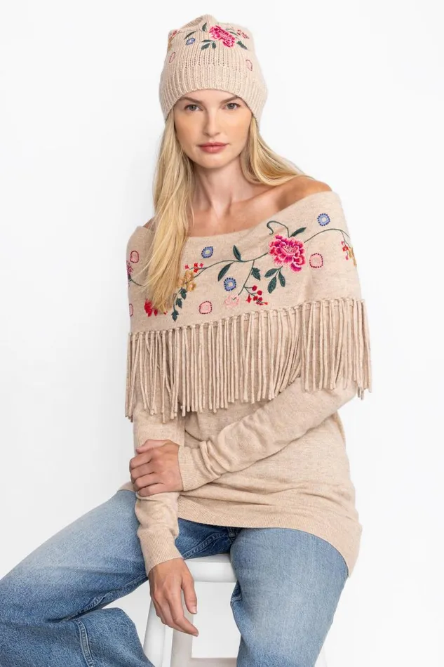 Women Tops Johnny Was THE COWL NECK FRINGE TUNIC Heather Ecru Women Tops Johnny Was THE COWL NECK FRINGE TUNIC Heather Ecru