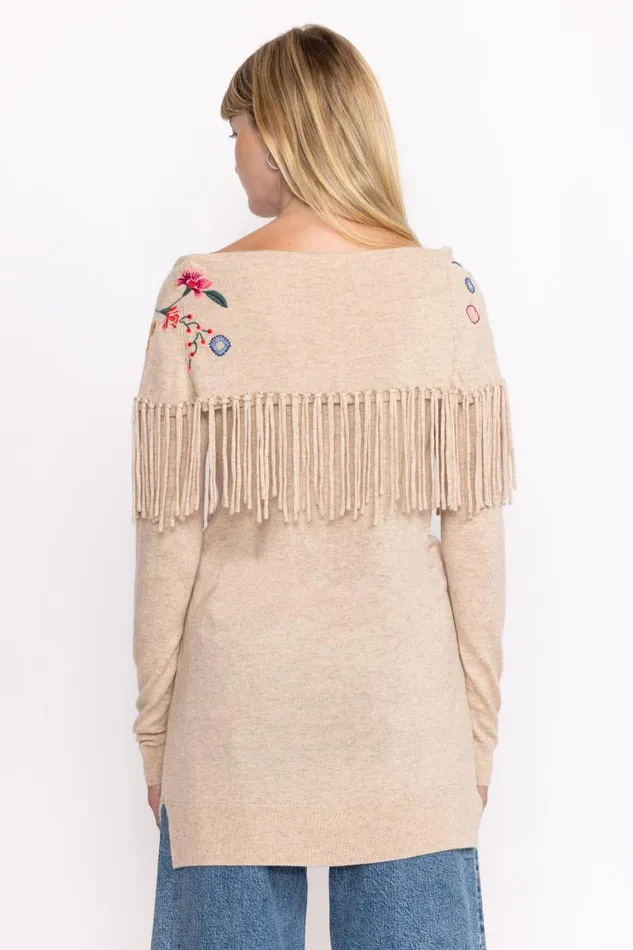 Women Tops Johnny Was THE COWL NECK FRINGE TUNIC Heather Ecru Women Tops Johnny Was THE COWL NECK FRINGE TUNIC Heather Ecru