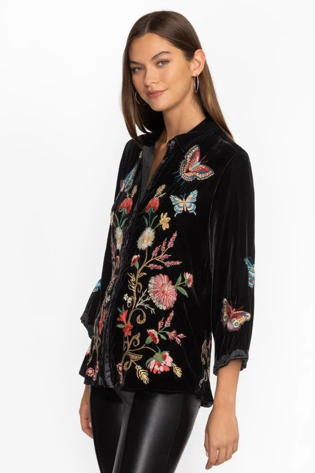 Women Tops Johnny Was VELVET KIMONO SLEEVE SHIRT Black Women Tops Johnny Was VELVET KIMONO SLEEVE SHIRT Black