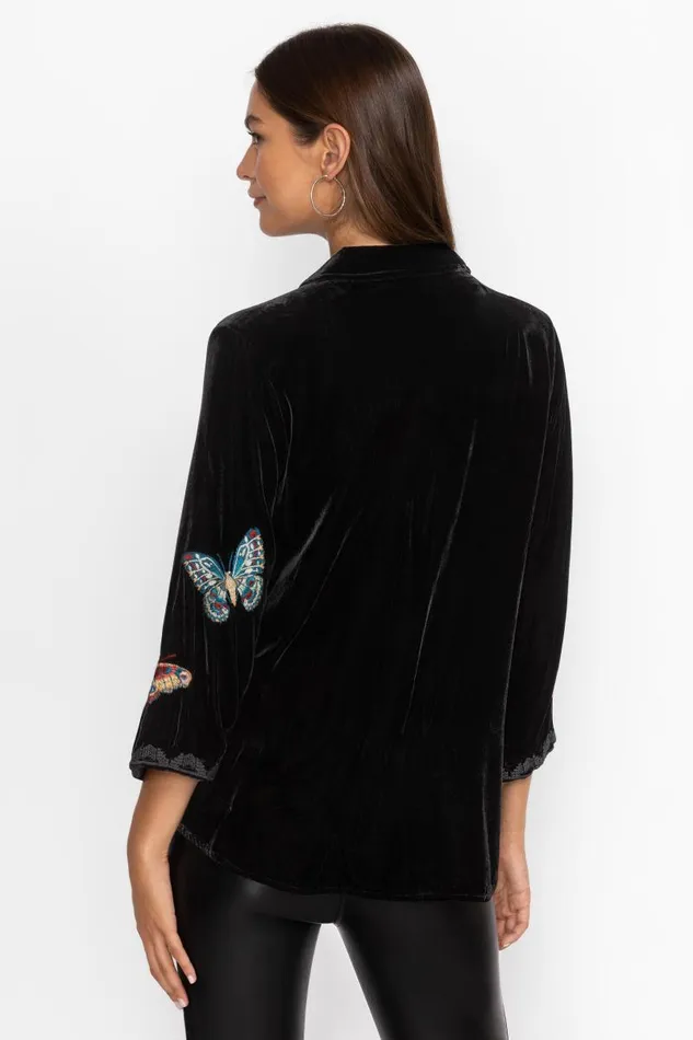 Women Tops Johnny Was VELVET KIMONO SLEEVE SHIRT Black Women Tops Johnny Was VELVET KIMONO SLEEVE SHIRT Black