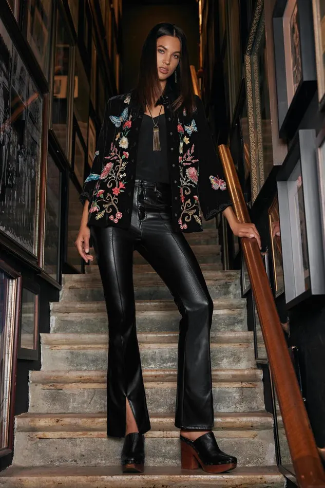 Women Tops Johnny Was VELVET KIMONO SLEEVE SHIRT Black Women Tops Johnny Was VELVET KIMONO SLEEVE SHIRT Black